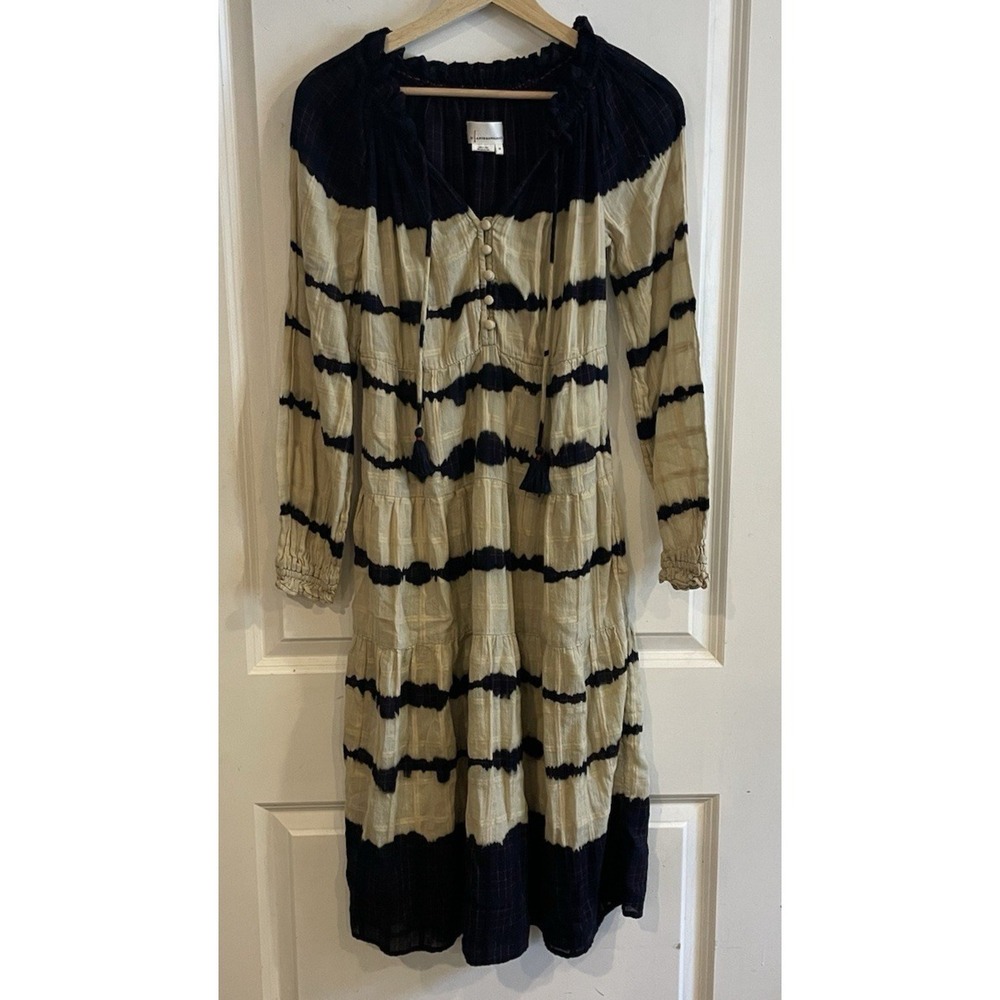 Anthropologie‎ Bonnie Tie Dye Midi Dress Long Sleeve Size XS NO SLIP